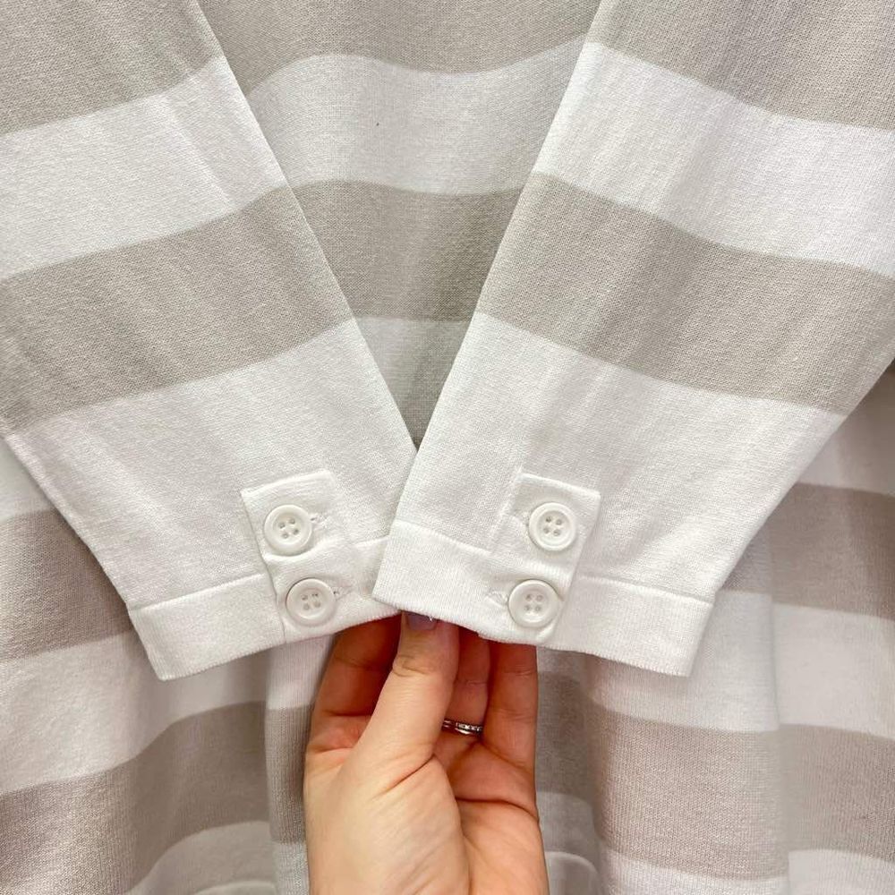 Amina Rubinacci Italy Cotton White Grey Striped Pullover Sweater Button Sleeve S - Picture 4 of 8